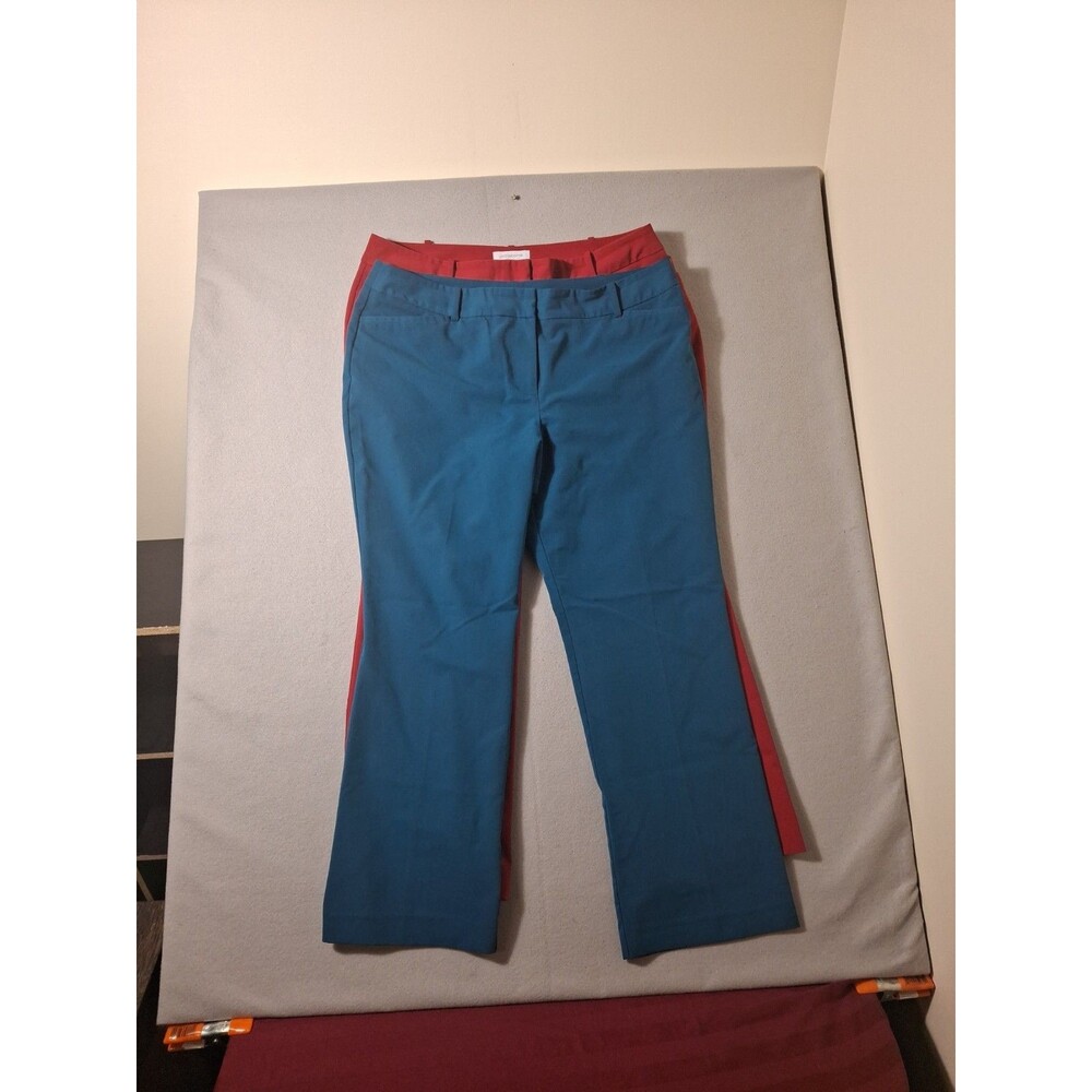 Liz Claiborne Audra Women Dress Pants 16P Lot Of 2 Slacks Aqua Red Preppy Office